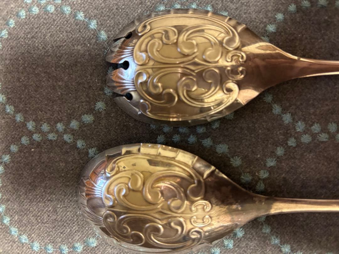英国ヴィンテージ サーバースプーンフォークセット ＆小スプーン２本