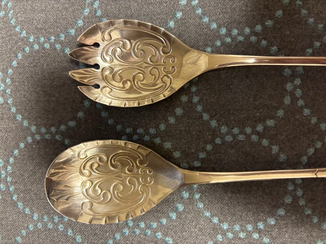 英国ヴィンテージ サーバースプーンフォークセット ＆小スプーン２本