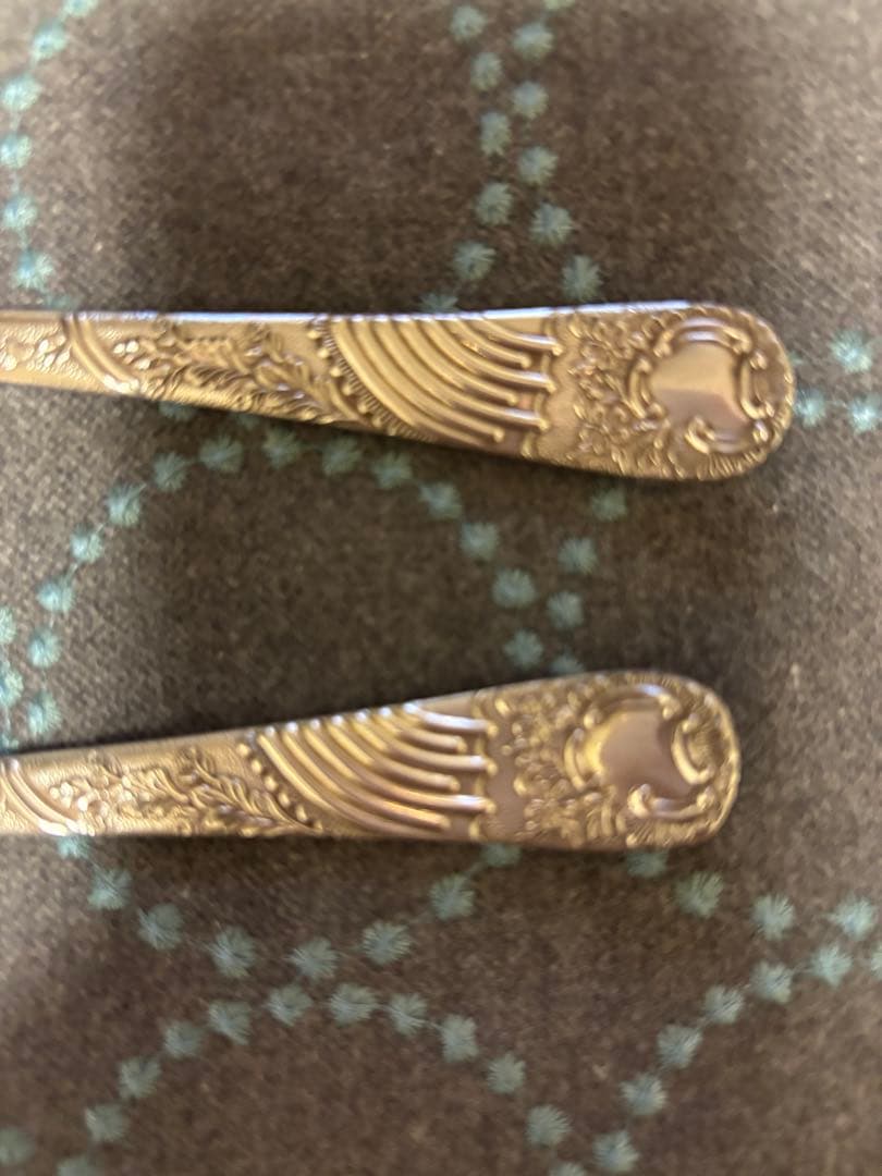 英国ヴィンテージ サーバースプーンフォークセット ＆小スプーン２本