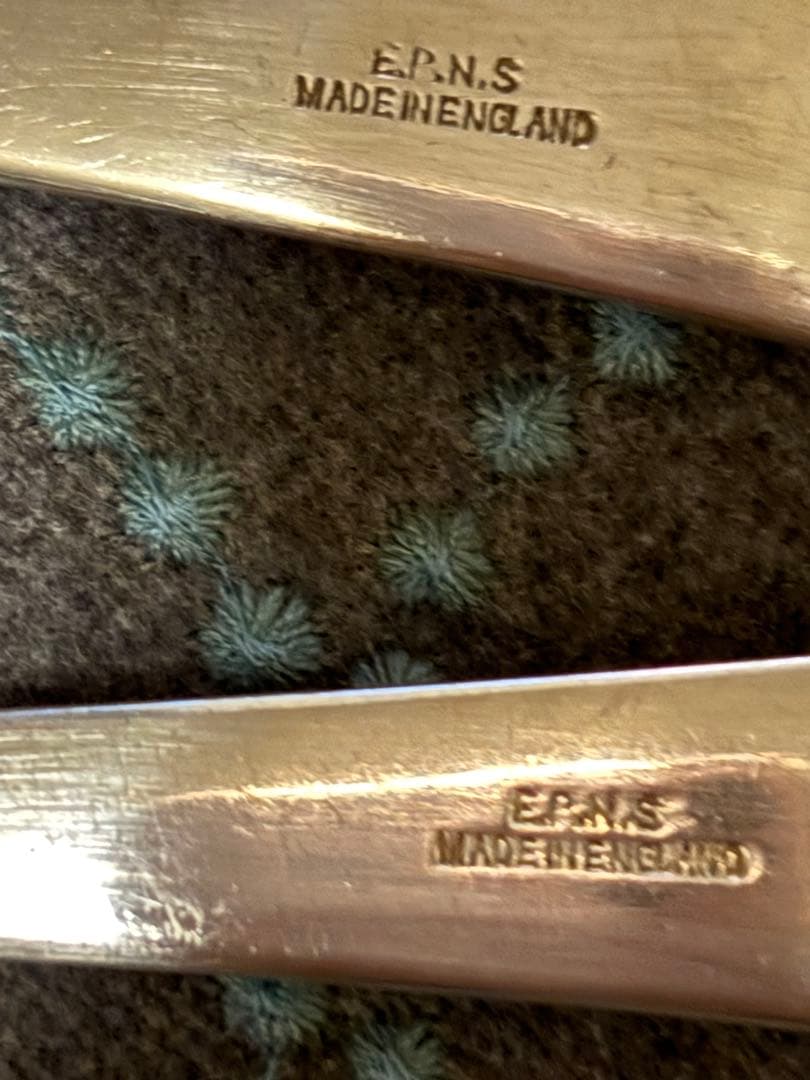 英国ヴィンテージ サーバースプーンフォークセット ＆小スプーン２本