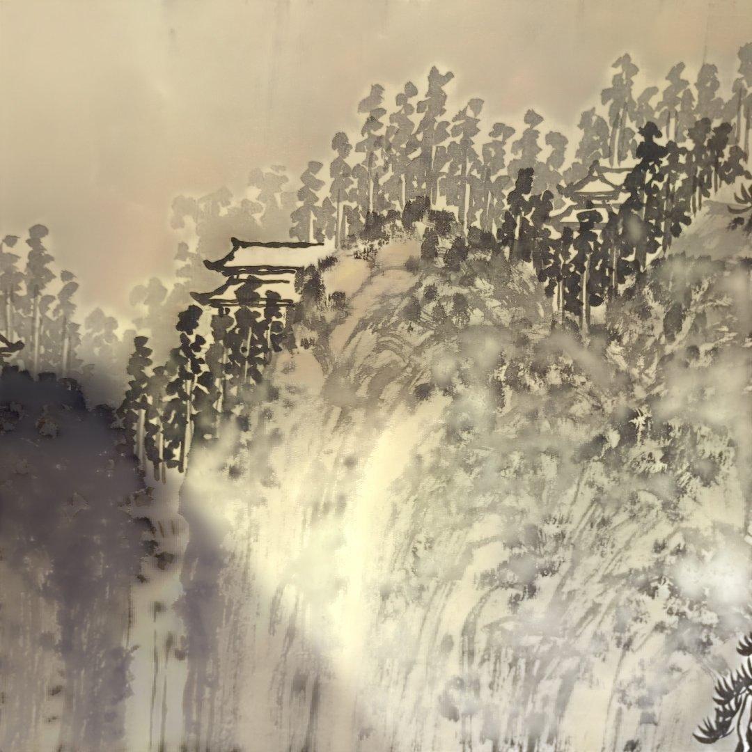 中国山水掛軸、石谷子王き（ワン、フィ）大幅