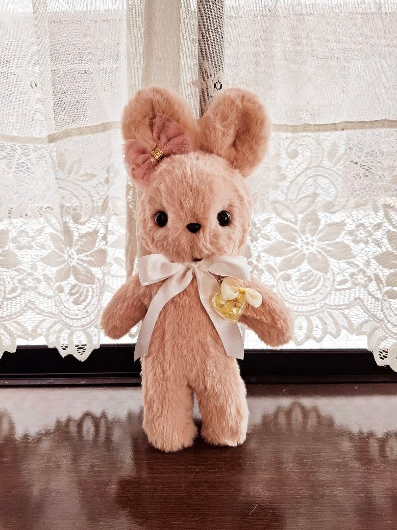 ぬいぐるみ、うさぎ、ハンドメイド、オリジナル、ピンクベージュ抱きしめられるサイズ