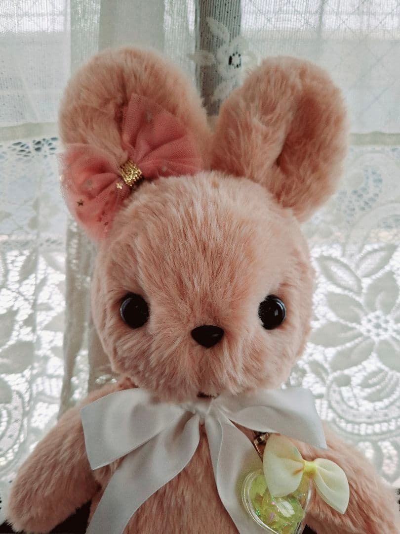 ぬいぐるみ、うさぎ、ハンドメイド、オリジナル、ピンクベージュ抱きしめられるサイズ
