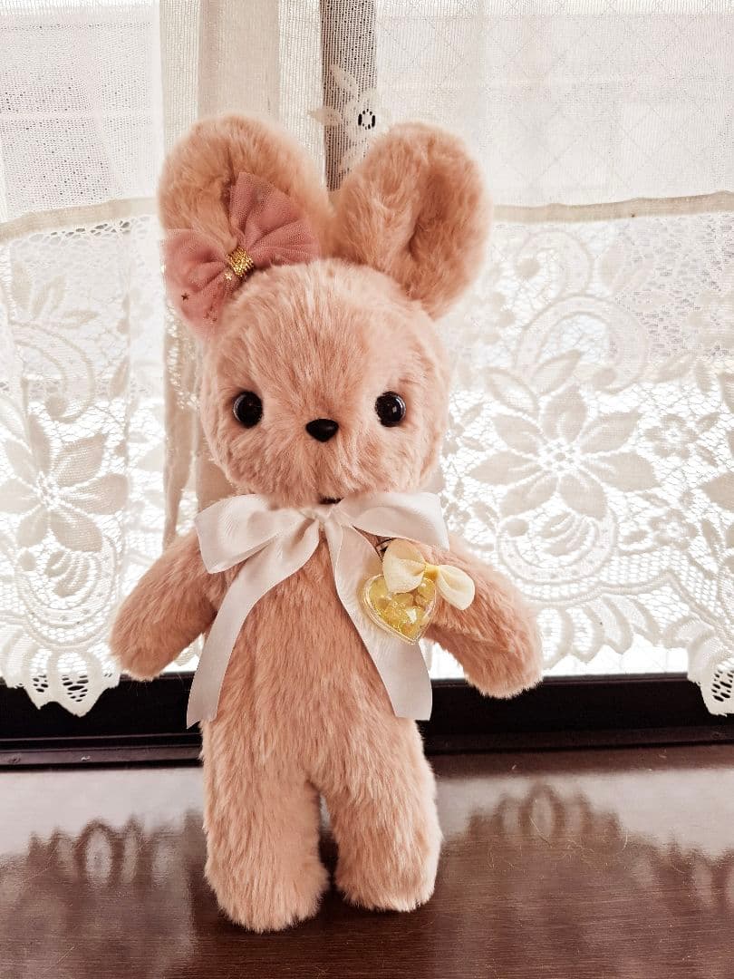 ぬいぐるみ、うさぎ、ハンドメイド、オリジナル、ピンクベージュ抱きしめられるサイズ