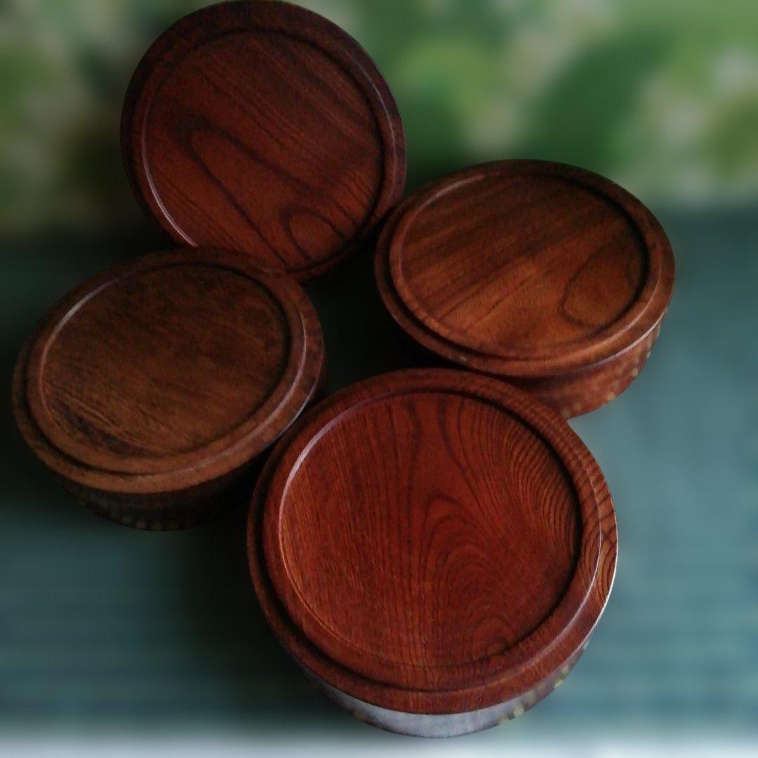 国産　欅　けやき　丸　三段重箱　三段小物入れ
