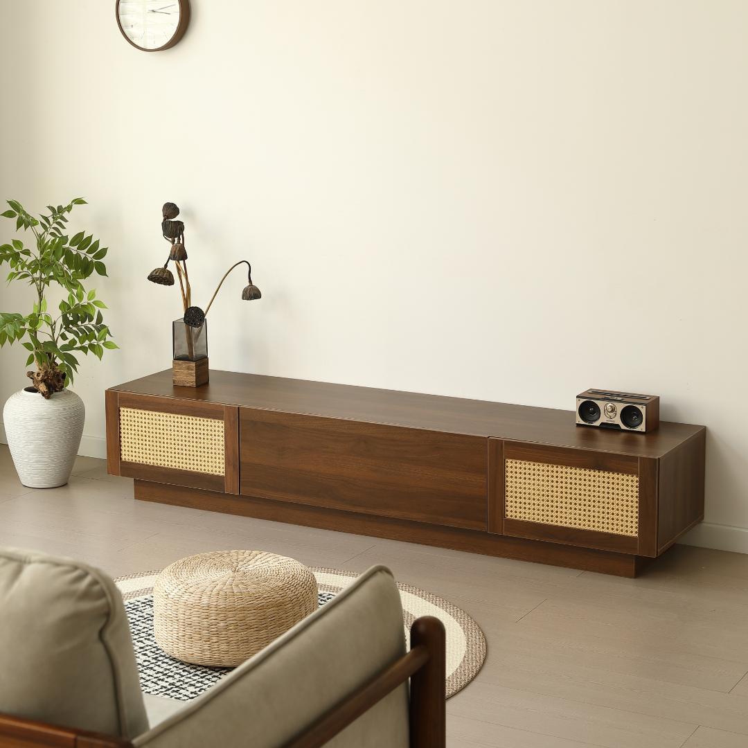 【幅180cm】テレビ台 ローボード テレビボード ラタン 北欧 BROWN