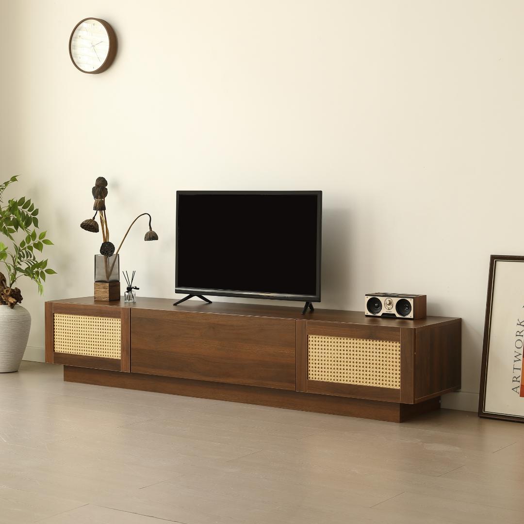 【幅180cm】テレビ台 ローボード テレビボード ラタン 北欧 BROWN