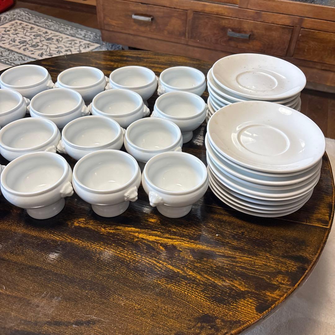 白い陶器製スープカップ 20個セット トリフボール