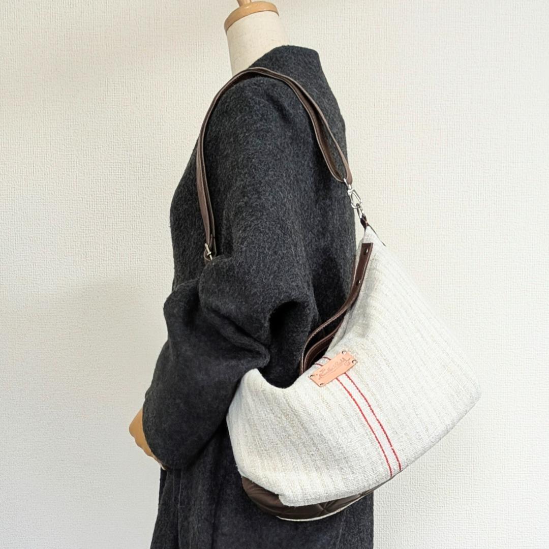 ハンドメイドantiquelinenspunグレインサック×牛革３WAY