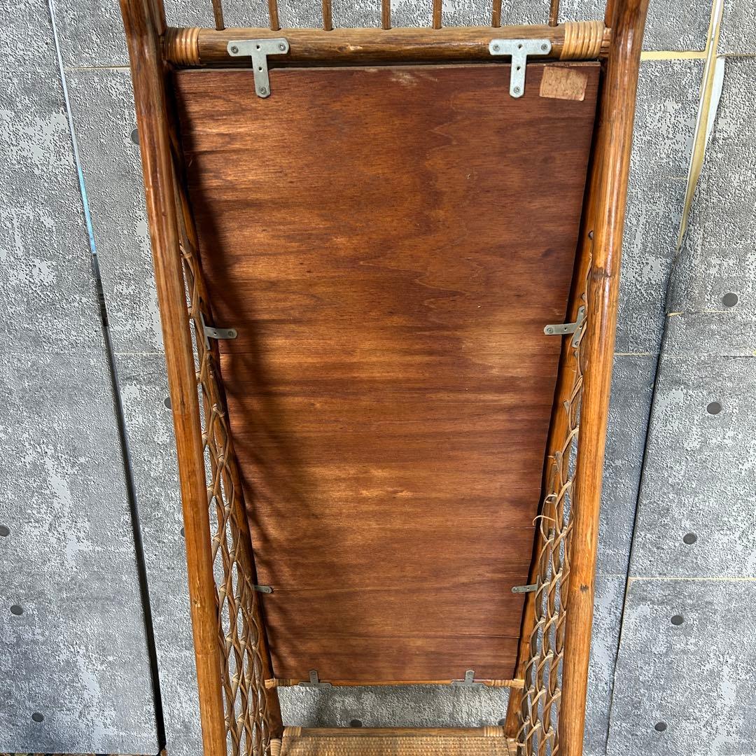 ꧁籐家具꧂ラタン収納付スタンドミラー 全身鏡 姿見 昭和レトロ アジアン