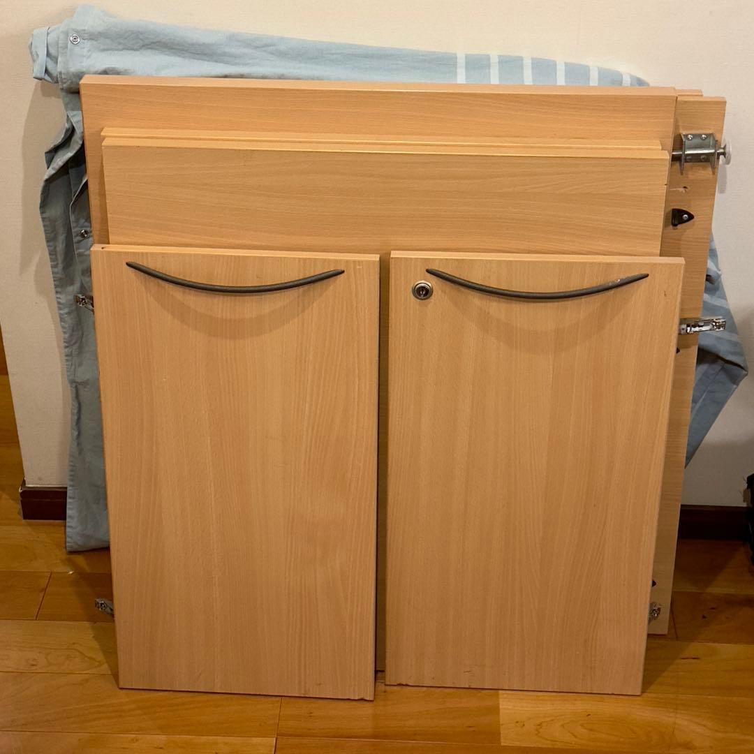 高級スキャベロのオフィス家具一式　L字型木製デスク左右2つ引出2 収納キャビネ