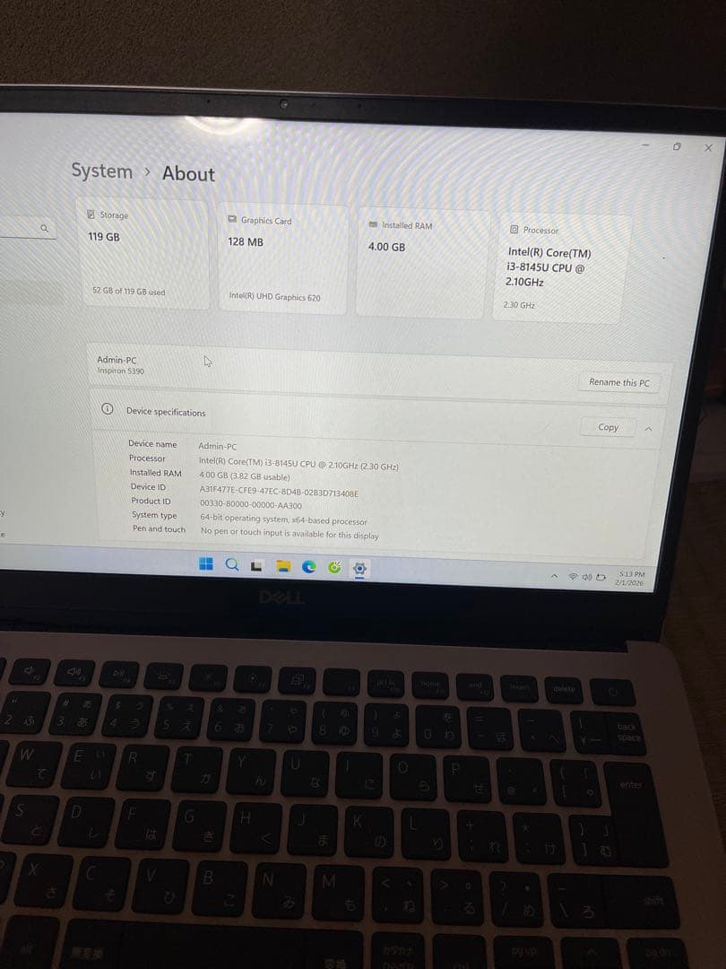Dell Inspiron 13 、4Gメモリ、128GB SSD