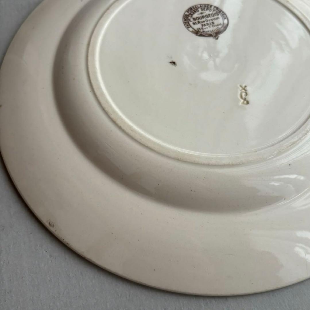 希少 大皿 フランス エミールブルジョワ セピア色のレースと花枝のプレート