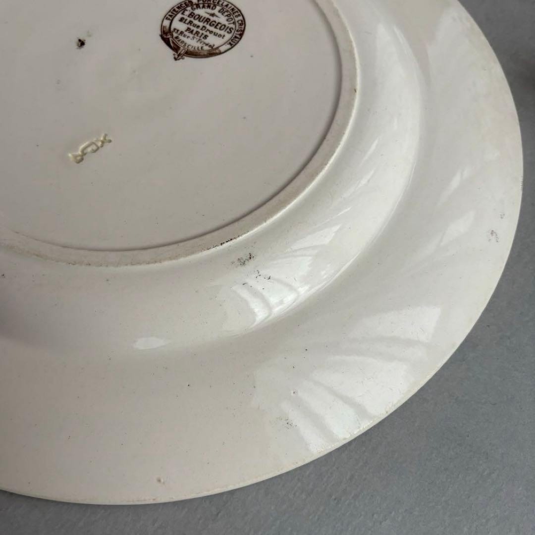 希少 大皿 フランス エミールブルジョワ セピア色のレースと花枝のプレート