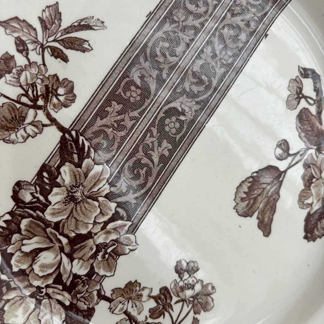 希少 大皿 フランス エミールブルジョワ セピア色のレースと花枝のプレート