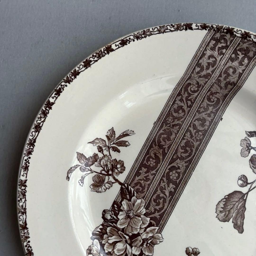 希少 大皿 フランス エミールブルジョワ セピア色のレースと花枝のプレート