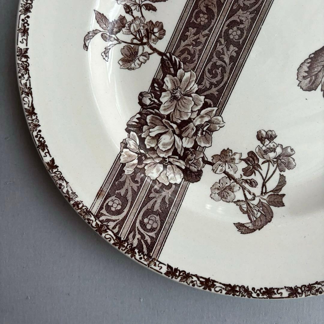 希少 大皿 フランス エミールブルジョワ セピア色のレースと花枝のプレート