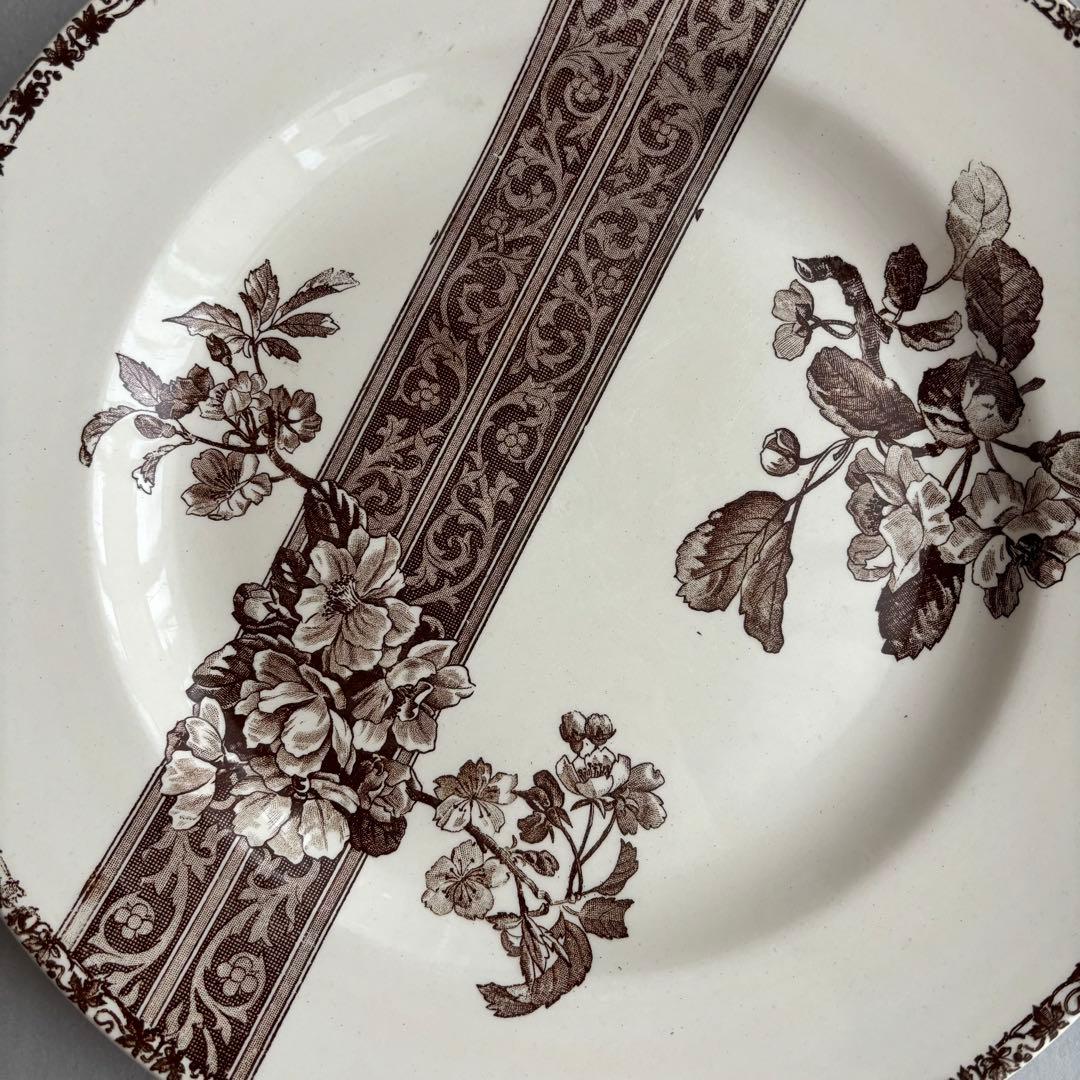 希少 大皿 フランス エミールブルジョワ セピア色のレースと花枝のプレート