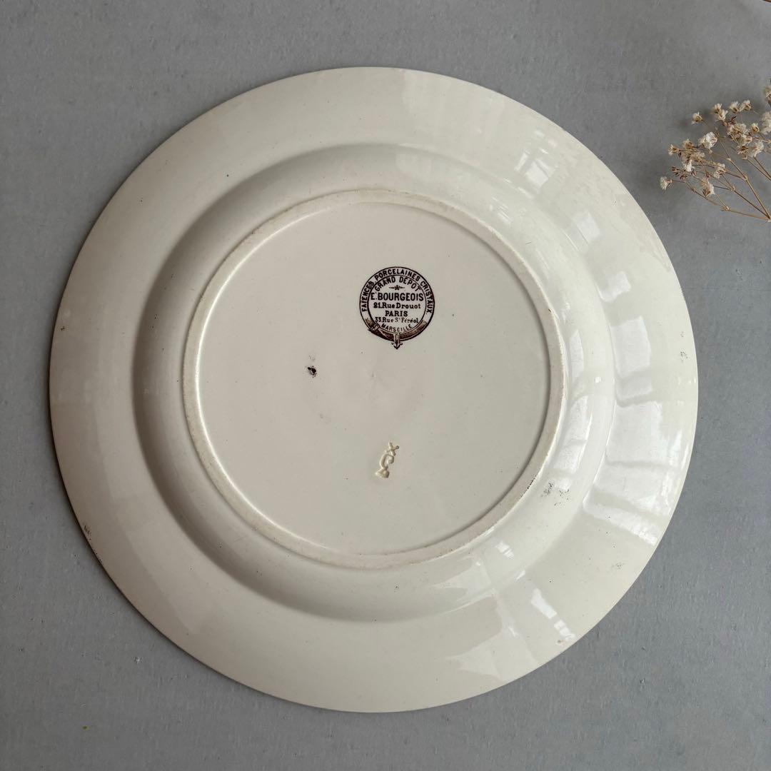 希少 大皿 フランス エミールブルジョワ セピア色のレースと花枝のプレート