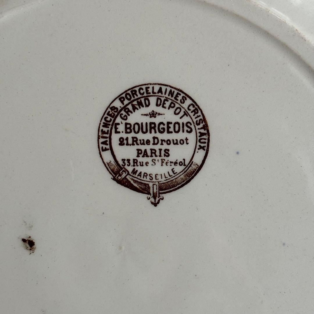 希少 大皿 フランス エミールブルジョワ セピア色のレースと花枝のプレート