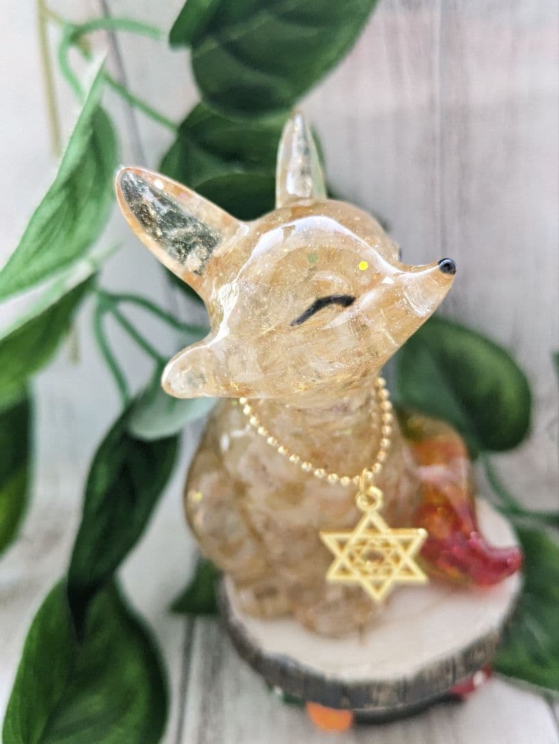 【ナツハ】虹色しっぽ！シトリンのきつねさん形オルゴナイト☆他１点