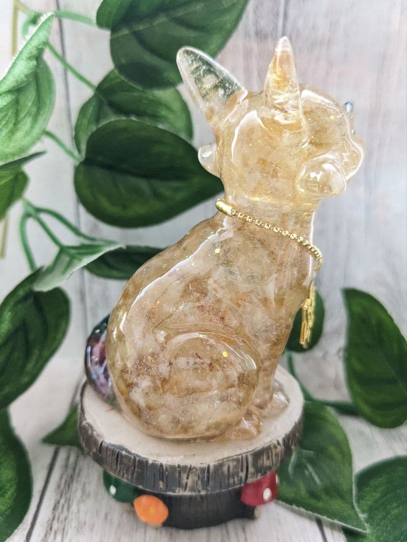 【ナツハ】虹色しっぽ！シトリンのきつねさん形オルゴナイト☆他１点