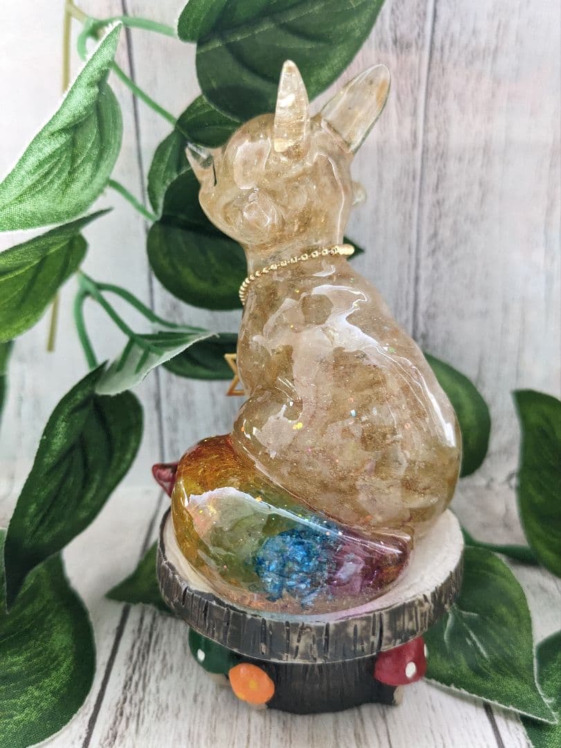 【ナツハ】虹色しっぽ！シトリンのきつねさん形オルゴナイト☆他１点