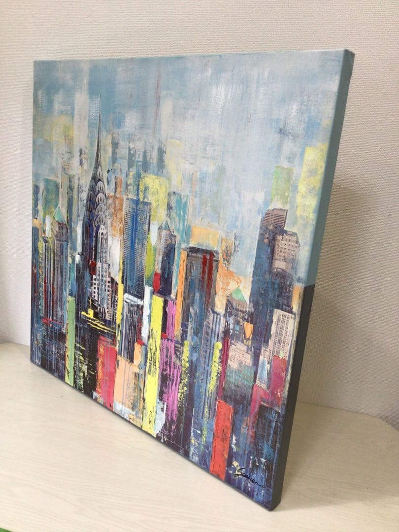 現代アート ニューヨークシティー アクリル絵画 風景原画 30号 80×80cm