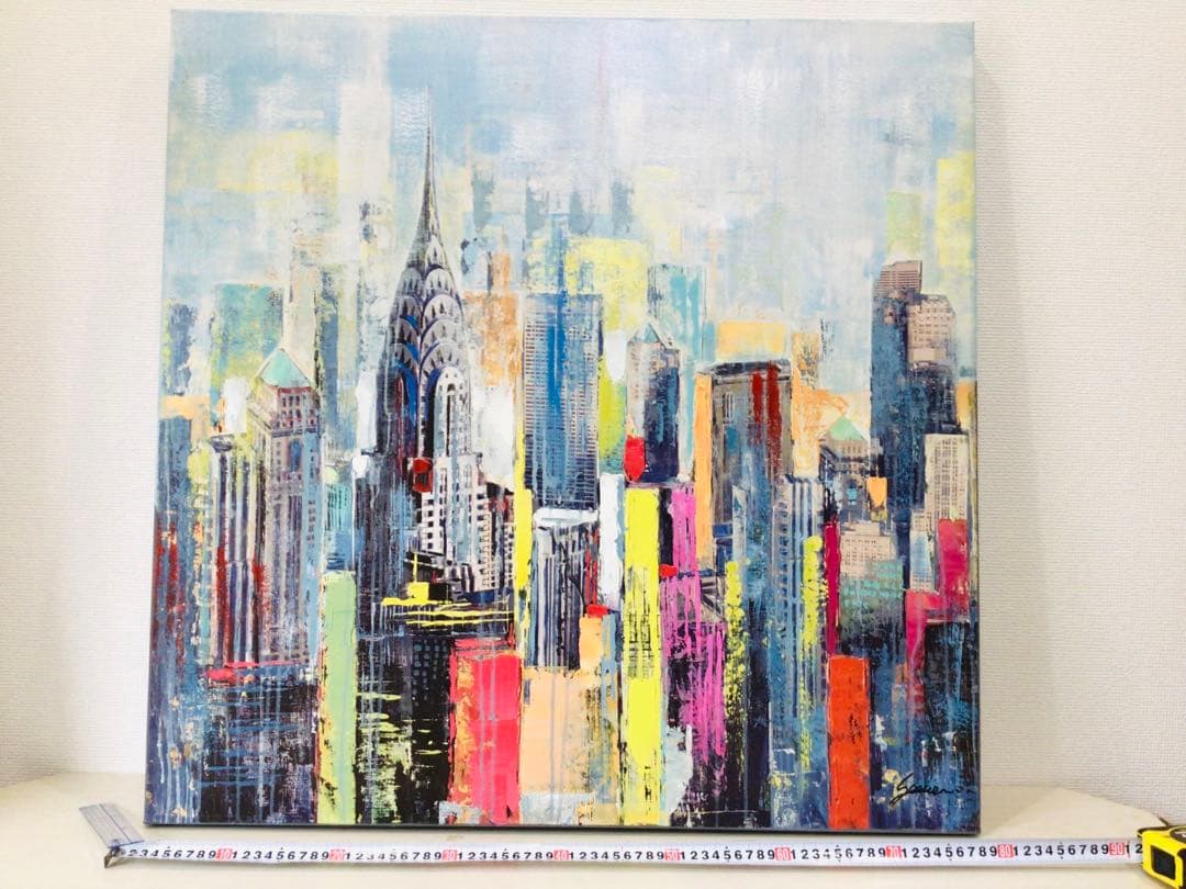 現代アート ニューヨークシティー アクリル絵画 風景原画 30号 80×80cm