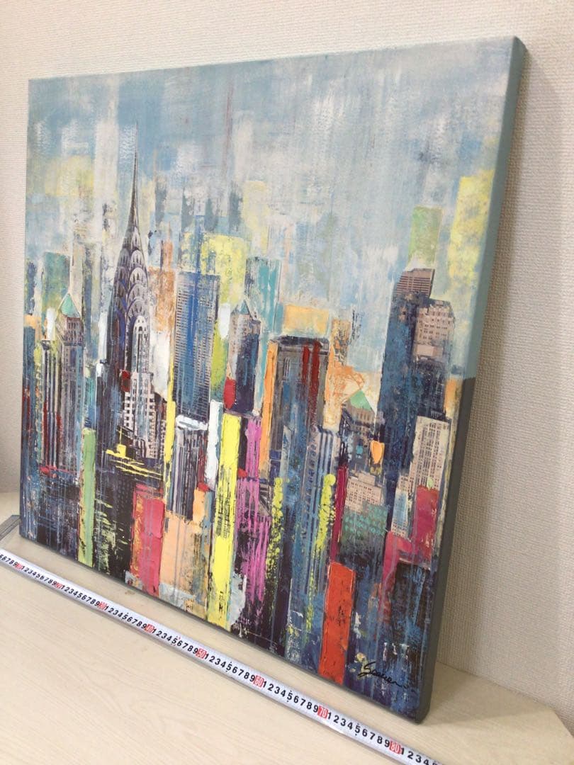 現代アート ニューヨークシティー アクリル絵画 風景原画 30号 80×80cm