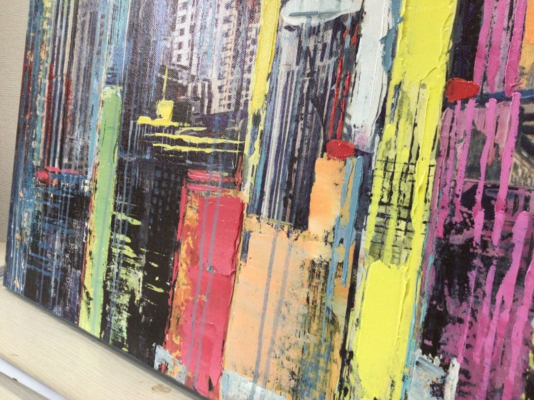 現代アート ニューヨークシティー アクリル絵画 風景原画 30号 80×80cm