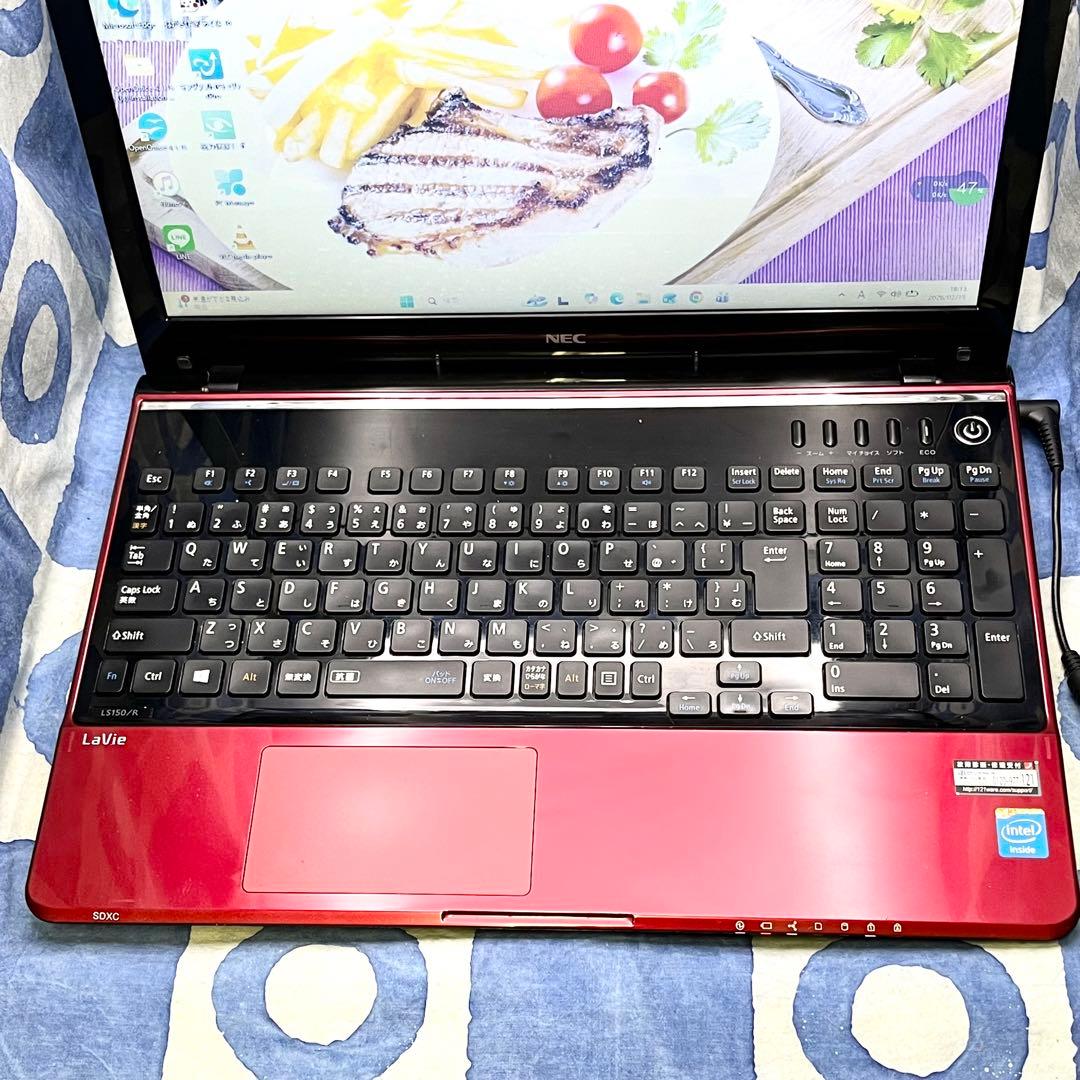 快速SSD256GB☆高性能i7☆大人気赤ノートパソコン♪カメラ付き！Win11