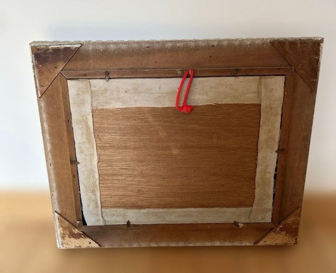 刺繍絵　秋の風景を刺繍で表現した美しい絵画　紅葉　自然　川