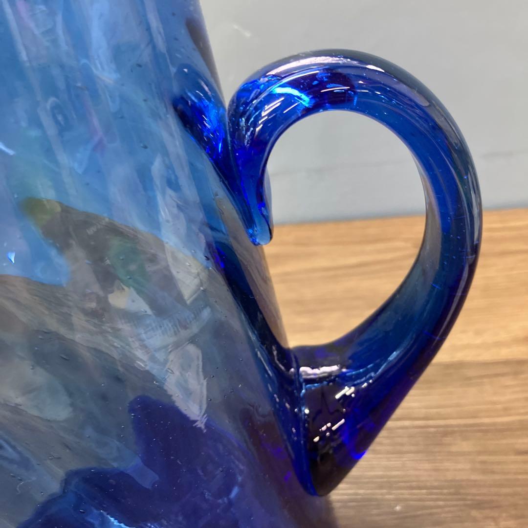 D-壁 琉球ガラス 水差し ピッチャー ブルー 吹きガラス デキャンタ 花瓶