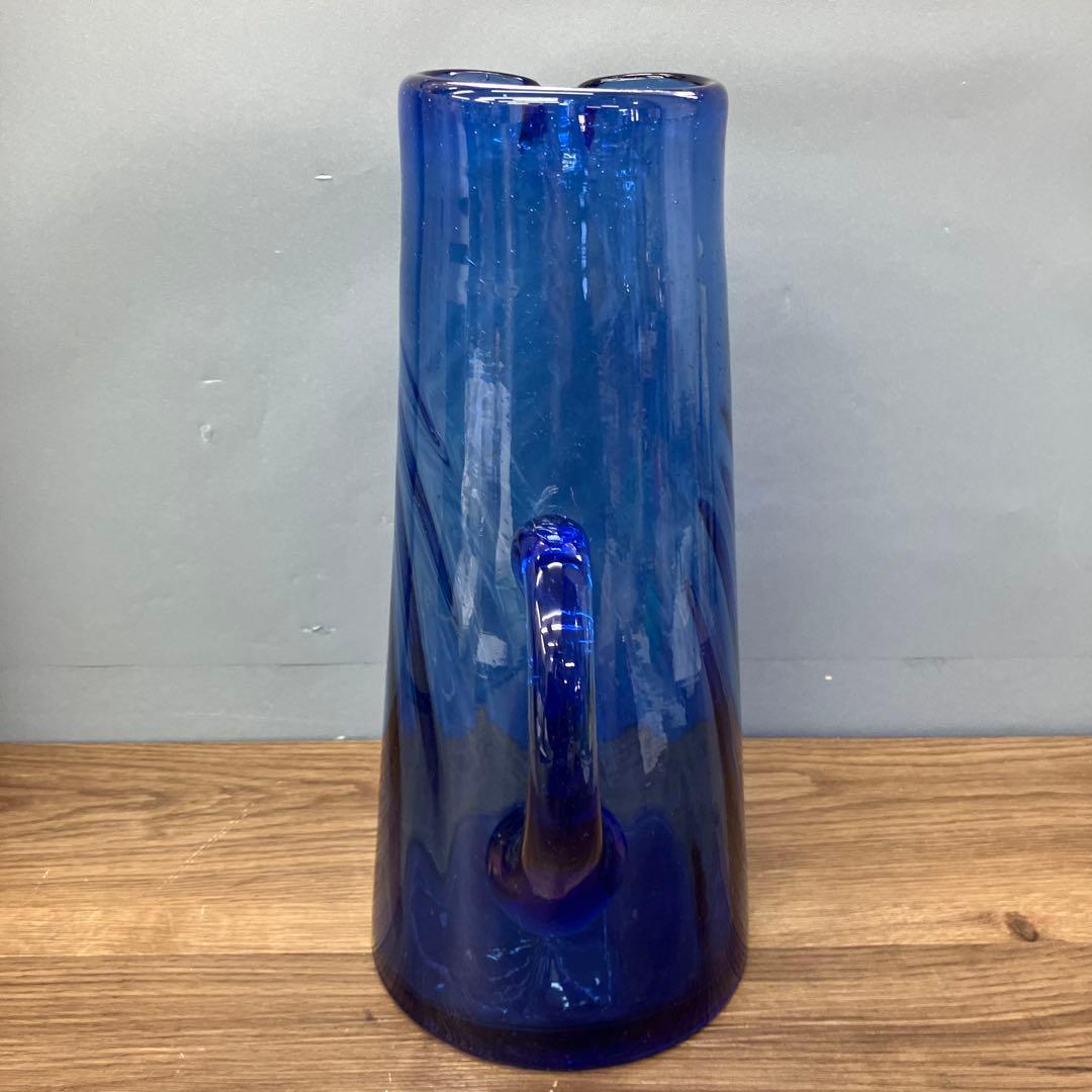 D-壁 琉球ガラス 水差し ピッチャー ブルー 吹きガラス デキャンタ 花瓶