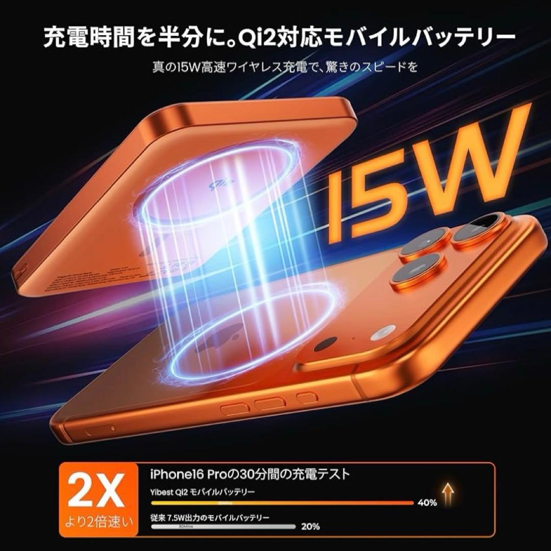 Qi2 モバイルバッテリー　MagSafe対応 急速ワイヤレス充電 マグネット式