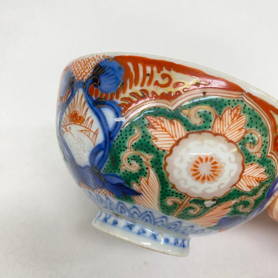 ♦︎875 陶器 伊万里 蓋付茶盌 染付 色絵 朱鷺菖蒲 吉祥文様 蝶赤絵 2個揃