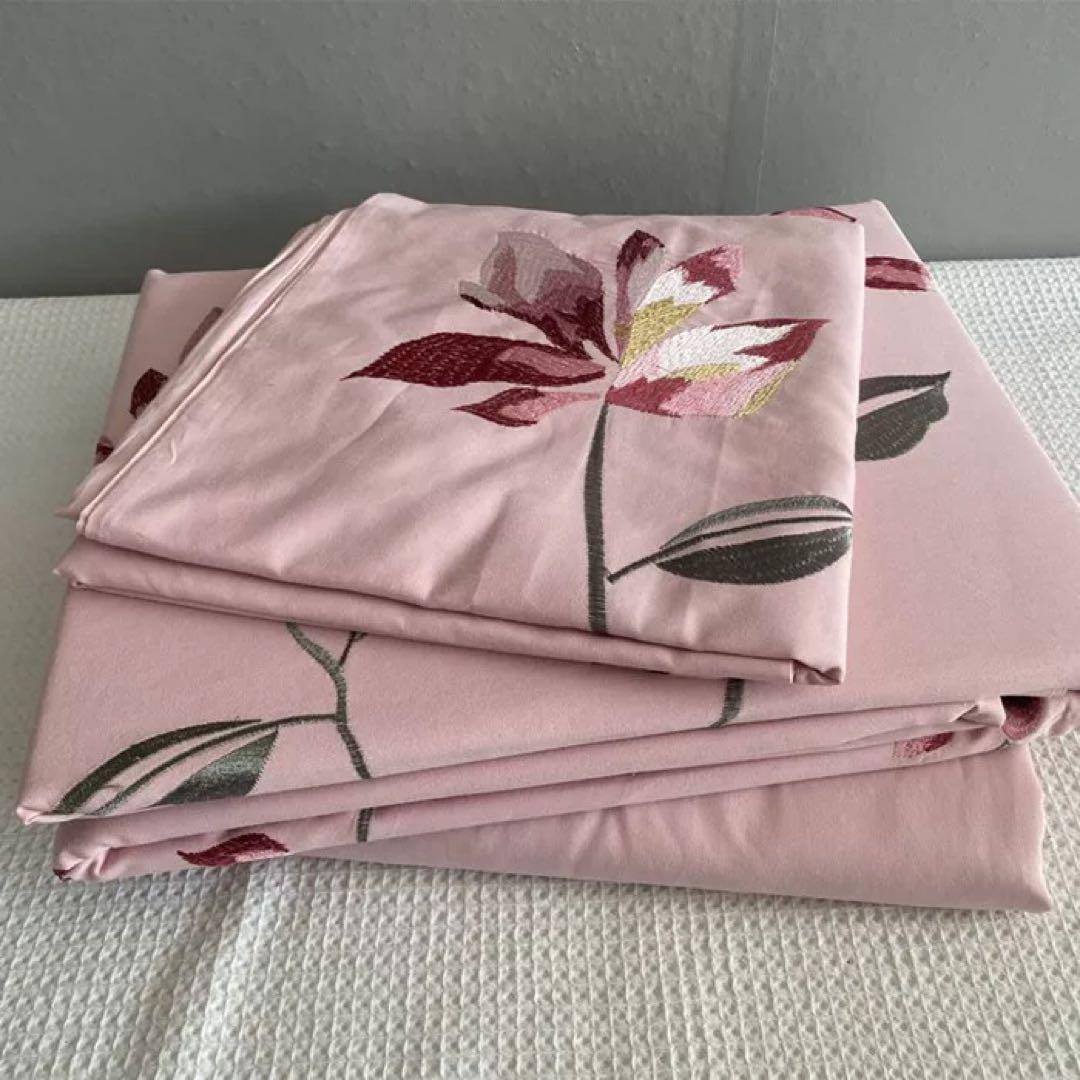 布団４点セットカバーシーツ枕カバーシングル綿100%精美刺繍可愛いピンク色