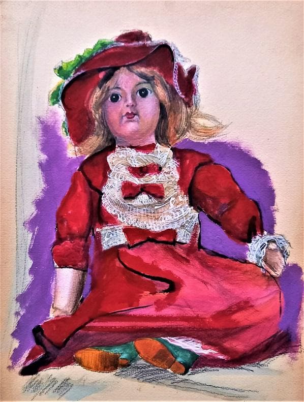 伊藤和生　「アンティクドール」　ボードに水彩画　　F４号　額装 真作保証