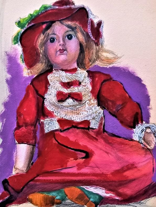 伊藤和生　「アンティクドール」　ボードに水彩画　　F４号　額装 真作保証