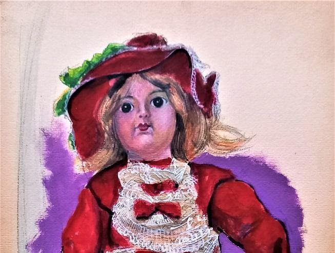 伊藤和生　「アンティクドール」　ボードに水彩画　　F４号　額装 真作保証