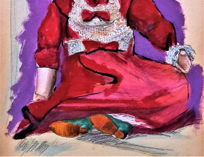 伊藤和生　「アンティクドール」　ボードに水彩画　　F４号　額装 真作保証