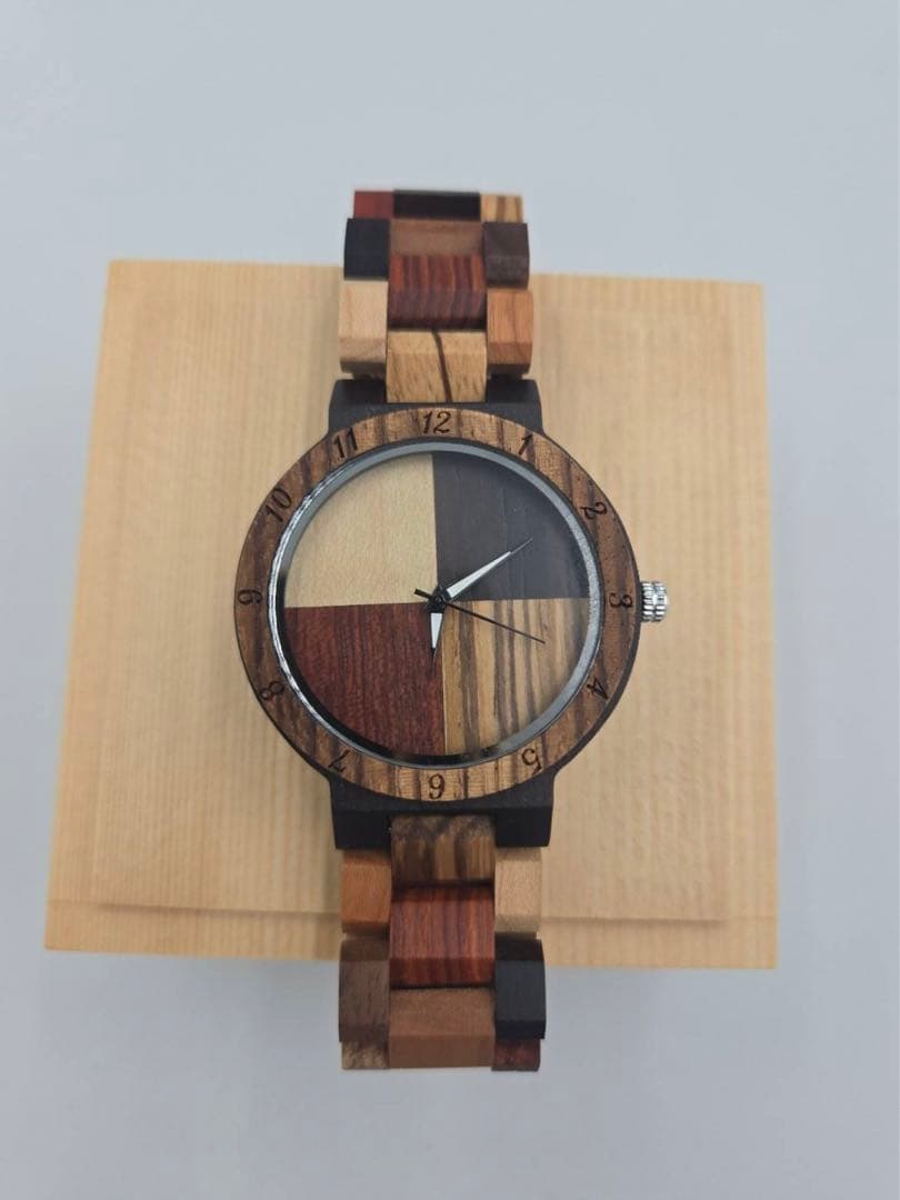 木製 腕時計 幾何学模様