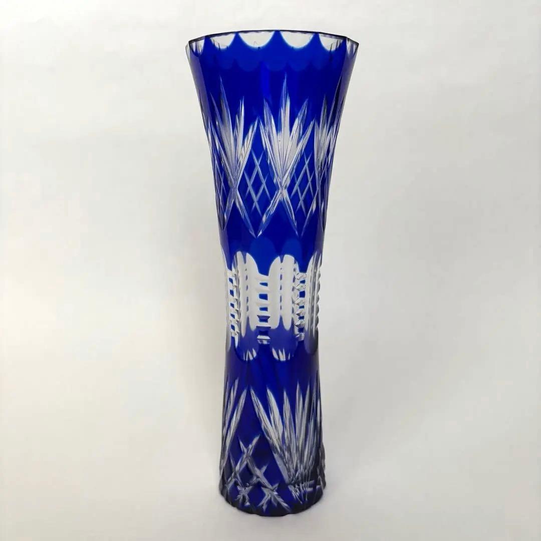 切子風 ガラス花瓶 一輪挿し 3点セット コバルトブルー 和モダン