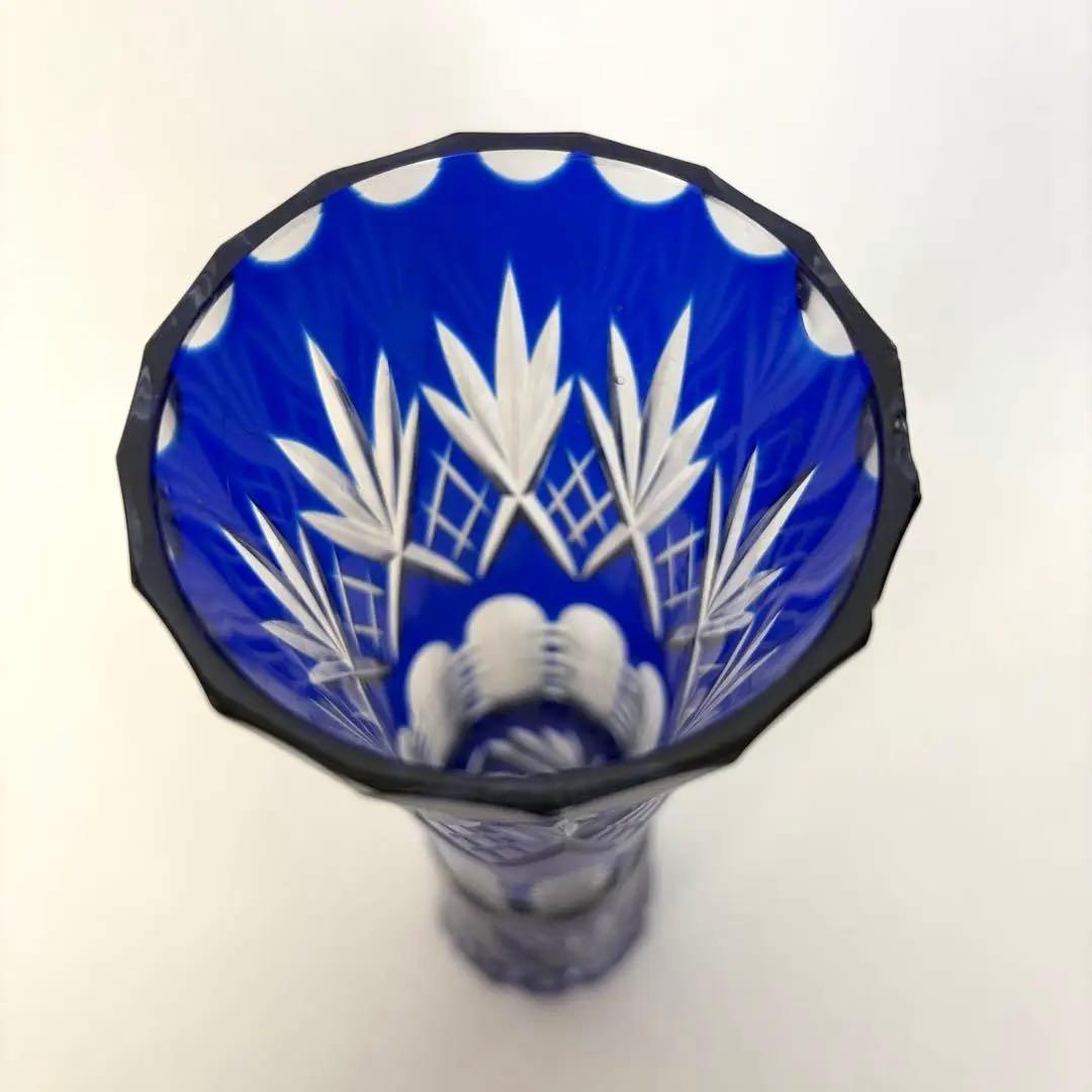 切子風 ガラス花瓶 一輪挿し 3点セット コバルトブルー 和モダン