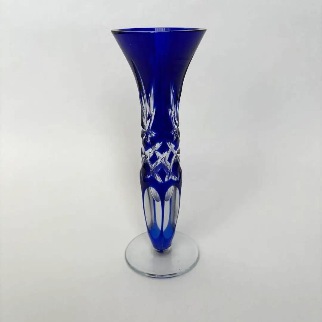切子風 ガラス花瓶 一輪挿し 3点セット コバルトブルー 和モダン