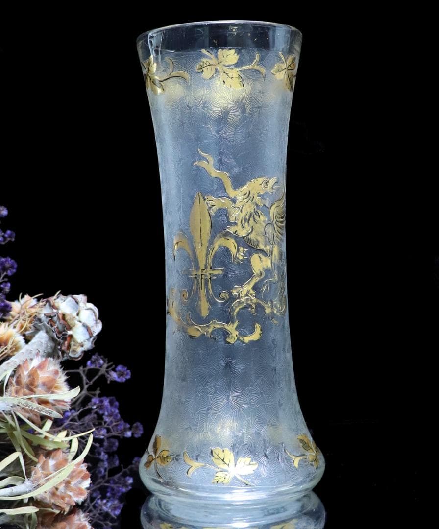 オールド・バカラ 1880年頃 グリフォンと百合の紋章 金彩大型花瓶 春海商店
