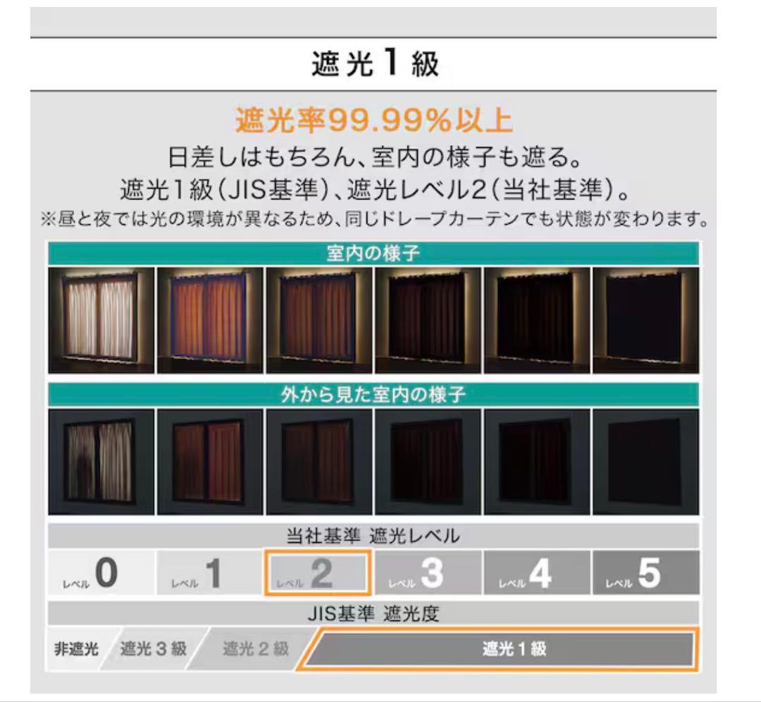 クリーム色 ドレープカーテン　幅200×丈190cm×2枚