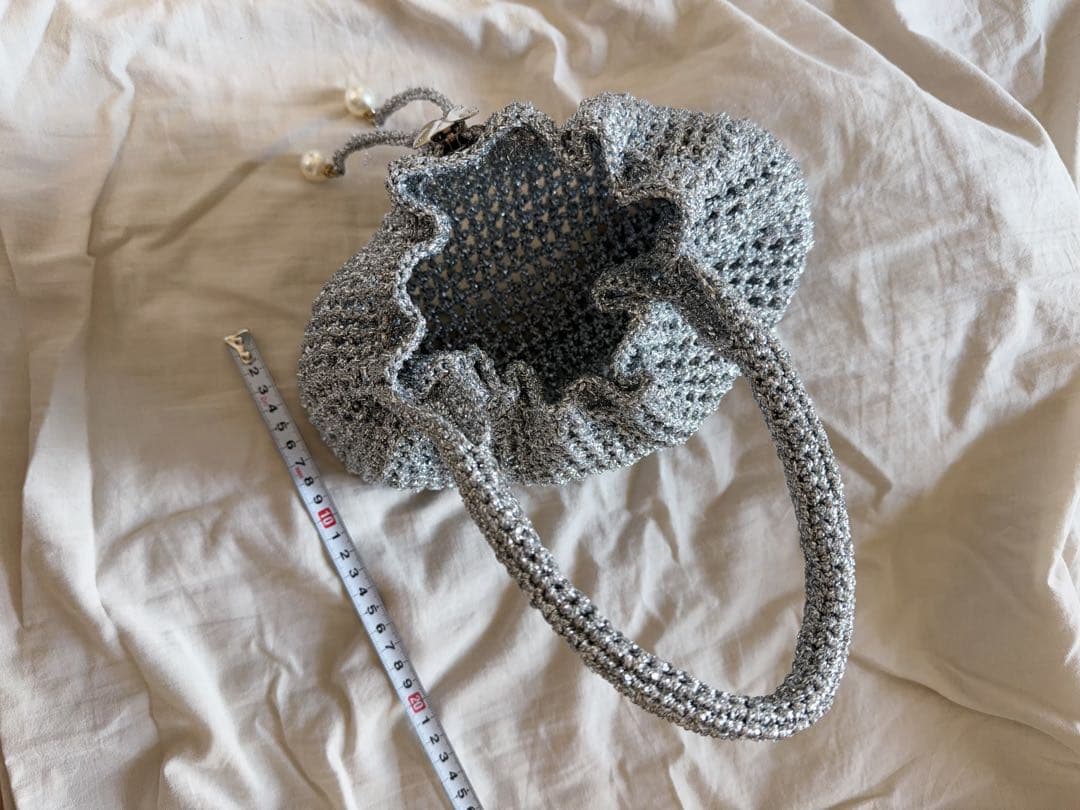 グレー 編み込みデザイン バッグ