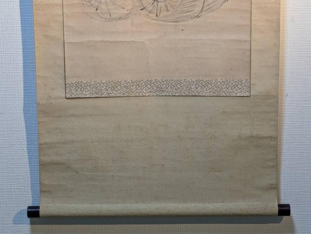 【真作】掛軸　大黒天図　墨画　俵乗り福神図　古画　福神　大黒天　墨絵　V156